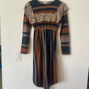 Striped Midi Dress with Lace Detail